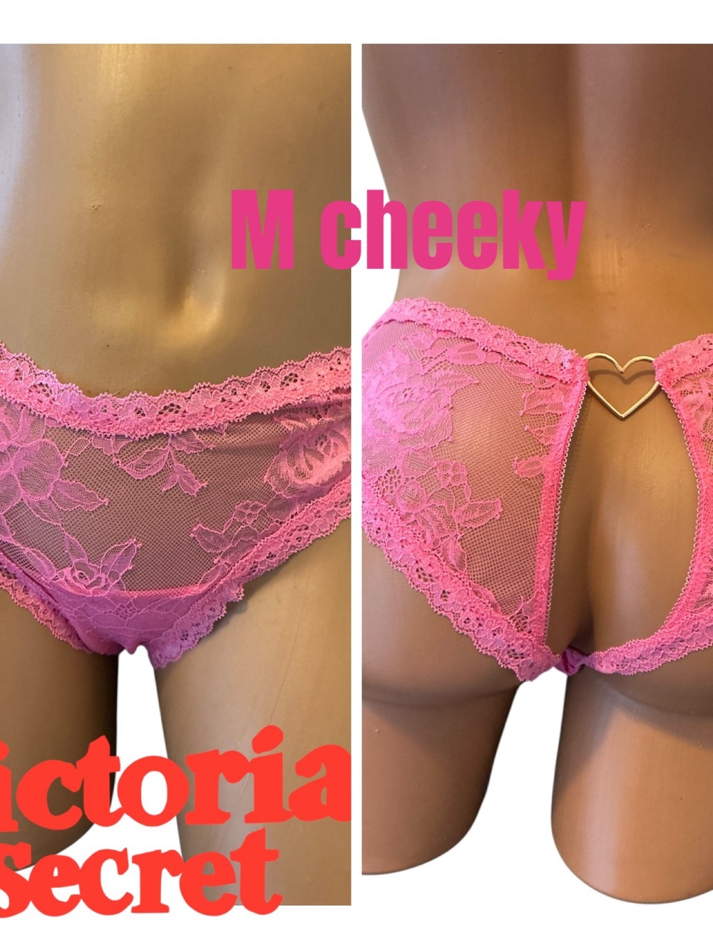 Victoria's Secret Pink Lace Cheeky Panty with Heart Back